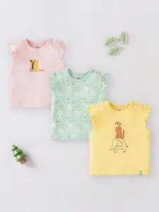 Ed-a-Mamma Baby Infant Girls Pack Of 3 Graphic Printed Pure Cotton T-shirt