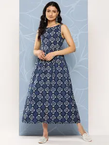 Libas Navy Blue Ethnic Motifs Print Fit & Flare Maxi Dress