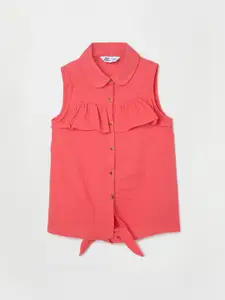 Fame Forever by Lifestyle Waist Tie-Up Sleeveless Ruffles Cotton Shirt Style Top