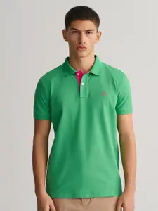 GANT Men Green Polo Collar Slim Fit T-shirt