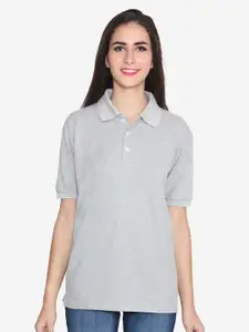 TEEMOODS Women Grey Polo Collar Outdoor T-shirt