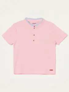 Juniors by Lifestyle Boys Mandarin Collar Pure Cotton T-shirt