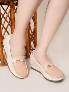 XE Looks Textured Buckles Embellished Wedge Heels