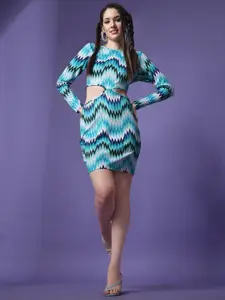 Ziva Fashion Chevron Printed Cut-Out Bodycon Mini Dress