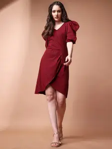 Ziva Fashion Self Design V-Neck Tulip Wrap Dress