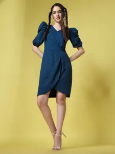 Ziva Fashion Self Design V-Neck Tulip Wrap Dress