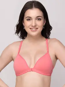 Floret Pink Solid Non-Wired Lightly Padded Plunge Bra T 3037