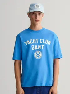 GANT Men Blue Typography Printed Applique T-shirt