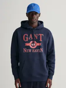 GANT Men Blue Printed Hooded Sweatshirt