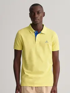 GANT Men Yellow Polo Collar Slim Fit T-shirt