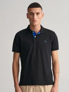 GANT Men Black Polo Collar Slim Fit T-shirt