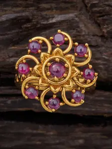 Kushal's Fashion Jewellery Gold-Plated Stone-Studded Adjustable Finger Ring
