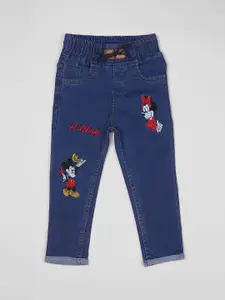 A-Okay Girls Slim Fit High-Rise Mickey and Minnie Embroidered Stretchable Jeans