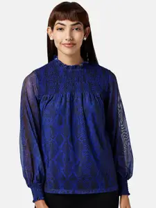 Annabelle by Pantaloons Abstract Printed Puff Sleeves Blouson Top