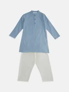 indus route by Pantaloons Boys Woven Design Mandarin Collar Pure Cotton Kurta with Pyjamas