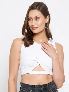 LE BOURGEOIS Round Neck Sleeveless Fitted Crop Top