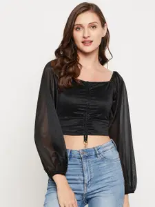 LE BOURGEOIS Puff Sleeves Ruched Fitted Crop Top