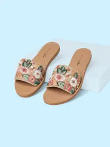 Forever Glam by Pantaloons Embroidered Open Toe Flats