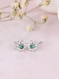 Zavya 925 Sterling Silver Rhodium-Plated Floral Shaped Studs