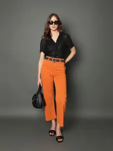 Vero Moda Women Orange Wide Leg High-Rise Cotton Jeans