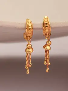 ANIKAS CREATION Gold Plated Tasselled Hoop Earrings