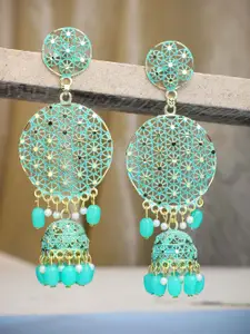 ANIKAS CREATION Gold Plated Contemporary Beaded Drop Earrings