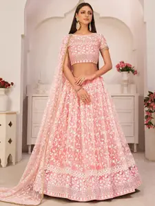 FABPIXEL Embroidered Thread Work Semi-Stitched Lehenga & Unstitched Blouse With Dupatta