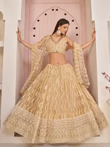 FABPIXEL Embroidered Net Semi-Stitched Lehenga & Unstitched Blouse With Dupatta