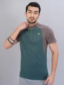 Technosport Colourblocked High Neck Antimicrobial T-shirt