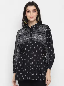 BLANC9 Paisley Printed Cuffed Sleeves Cotton Shirt Style Top