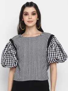 BLANC9 Checked Puff Sleeves Top