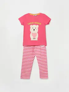 Fame Forever by Lifestyle Girls Cartoon Printed Pure Cotton Night T-shirt & Trousers