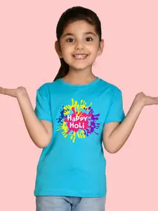 NUSYL Girls Holi Printed Drop-Shoulder Sleeves T-shirt