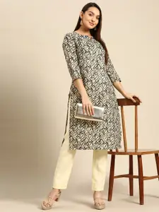 Anouk Women Navy Blue & Beige Floral Printed Kurta