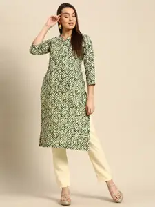 Anouk Women Green & Beige Floral Printed Kurta