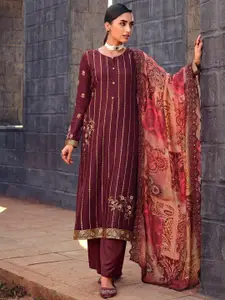 Stylee LIFESTYLE Printed Embroidered Sequinned Pure Silk Unstitched Dress Material