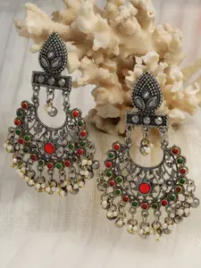 Moedbuille Silver Plated Crescent Shaped Oxidised Chandbalis Earrings