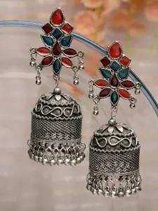 Moedbuille Silver Plated Dome Shaped Jhumkas Earrings