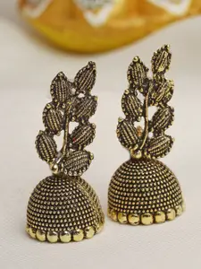 Moedbuille Gold-Plated Leaf Shaped Jhumkas Earrings