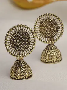 Moedbuille Gold Plated Antique Oxidised Dome Shaped Jhumkas Earrings