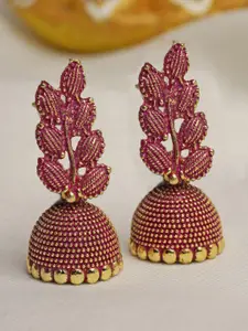 Moedbuille Gold-Plated Leaf Shaped Jhumkas Earrings