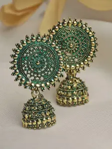 Moedbuille Gold-Plated Meenakari Dome Shaped Jhumkas Earrings