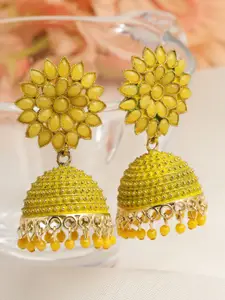 Moedbuille Gold-Plated Meenakari Floral Crystals Studded Jhumkas Earrings