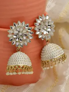 Moedbuille Gold Plated Floral Meenakari Stone Studded Jhumkas Earrings