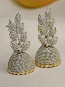 Moedbuille Gold Plated Leaf Shaped Meenakari Jhumkas Earrings
