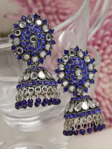 Moedbuille Silver-Plated Mirrors & Crystals Studded Dome Shaped Jhumkas
