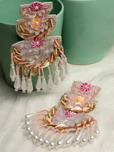 Moedbuille Silver-Plated Sequins & Pearls Beaded Tasselled Drop Earrings