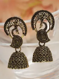 Moedbuille Gold-Plated Peacock Shaped Jhumkas Earrings