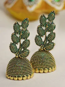 Moedbuille Leaf Shaped Gold-Plated Jhumkas Earrings