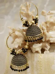 Moedbuille Gold-Plated Dome Shaped Meenakari Work Tasselled Design Hoop Earrings